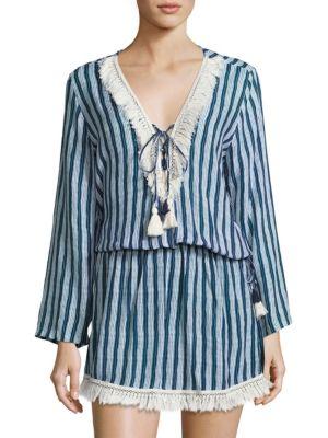 Coolchange Chloe Fringed Batik Striped Tunic Dress
