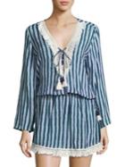 Coolchange Chloe Fringed Batik Striped Tunic Dress