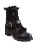 Prada Shearling-lined Leather & Nylon Booties