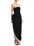 Oscar De La Renta Velvet Embellished Silk Gown