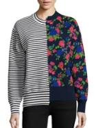 Msgm Striped & Floral Hybrid Sweater