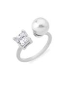 Majorica Round Pearl & Crystal Open Ring