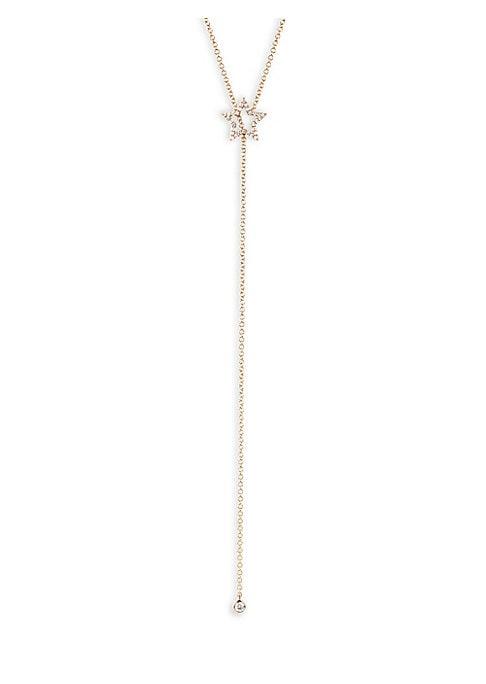 Ef Collection 14k Yellow Gold Diamond Open Star Moveable Lariat Necklace