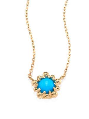 Anzie Micro Dew Drop Sleeping Beauty Turquoise & 14k Yellow Gold Pendant Necklace
