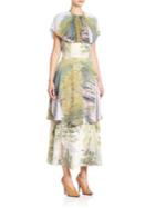 Stella Mccartney Plisse-collar Tiered Landscape Dress
