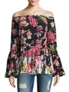 Rococo Sand Floral Silk Bell-sleeve Top