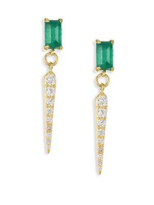 Ila Ellis Diamond, Emerald & 14k Yellow Gold Drop Earrings