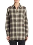 Vince Brushed Window Plaid Oversized Button-down Shirt