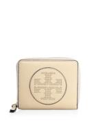 Tory Burch Perforated Logo Medium Leather Zip Wallet
