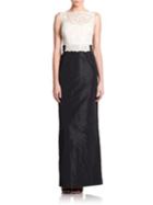 Teri Jon By Rickie Freeman Lace-top Faille Gown