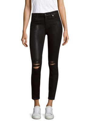 7 For All Mankind Distressed Skinny-fit Coated Pants