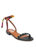 Valentino Rockstud Rolling Embroidered Leather Ankle-wrap Sandals
