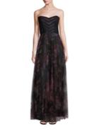 Parker Black Jacquie Printed Tulle Strapless Gown