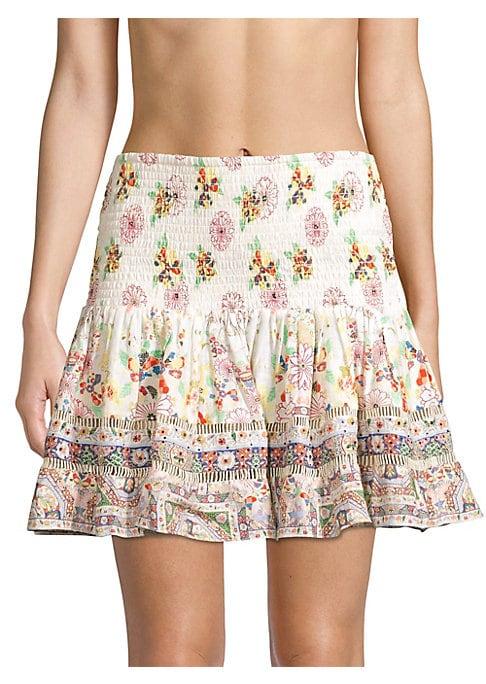 Camilla Short Floral Shirred Silk A-line Skirt