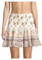 Camilla Short Floral Shirred Silk A-line Skirt