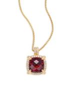 David Yurman Chatelaine Pave Bezel Pendant Necklace With Garnet And Diamonds In 18k Yellow Gold