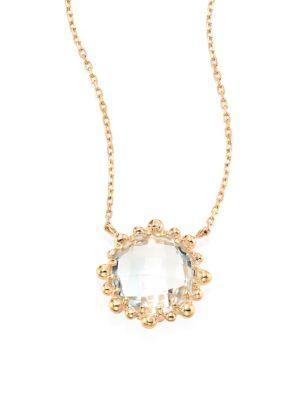 Anzie Dew Drop White Topaz & 14k Yellow Gold Mini Round Pendant Necklace