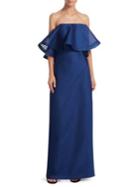 Halston Heritage Strapless Flounce Mesh Gown