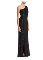 Safiyaa One-shoulder Crepe & Sequin Column Gown