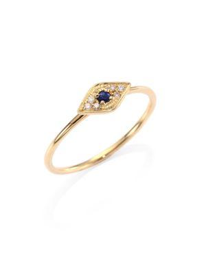 Sydney Evan Diamond, Sapphire & 14k Yellow Gold Evil Eye Ring