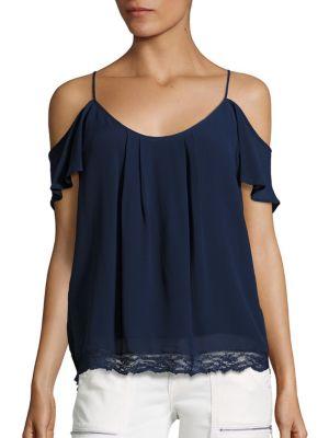 Joie Adorlee B Lace-trim Cold-shoulder Silk Top