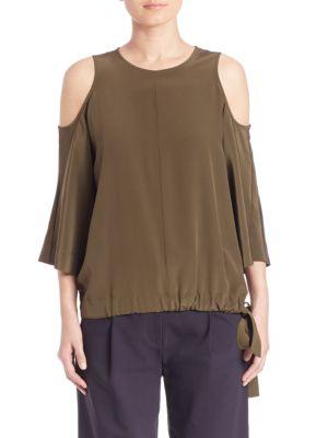 Tibi Cold Shoulder Silk Top