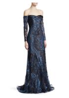 Rene Ruiz Embroidered Tulle Off-the-shoulder Gown