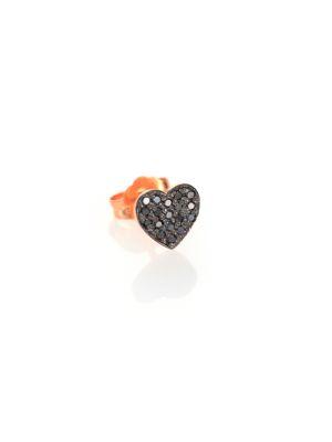 Zoe Chicco Black Diamond & 14k Rose Gold Single Heart Stud Earring