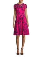 David Meister Embroidered Lace Fit & Flare Dress