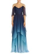 Theia Cold-shoulder Ombre Chiffon Gown
