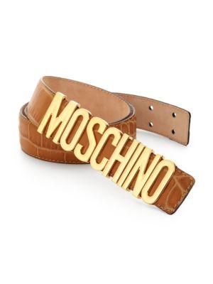 Moschino Lettered Croc-embossed Leather Belt
