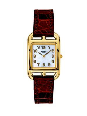 Hermes Watches Cape Cod Mother-of-pearl, 18k Yellow Gold & Alligator Strap Watch