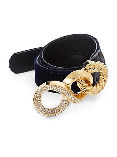Giuseppe Zanotti Crystal-embellished Velvet & Leather Belt