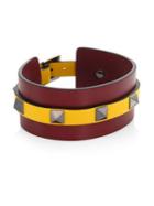 Valentino Stripe Studded Leather Bracelet