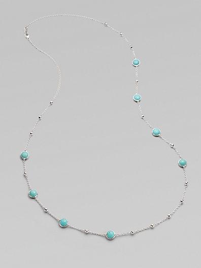 Ippolita Long Sterling Silver Turquoise Station Necklace