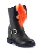 Fendi Caroline Leather & Fur Moto Boots