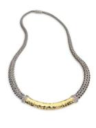 John Hardy Classic Chain Hammered 18k Gold & Silver Diamond Pave Graduated Necklace