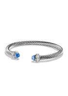 David Yurman Cable Sterling Silver, Blue Topaz & Diamond Bracelet
