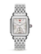 Michele Watches Deco 16 Diamond, Mother-of-pearl & Stainless Steel Bracelet Watch