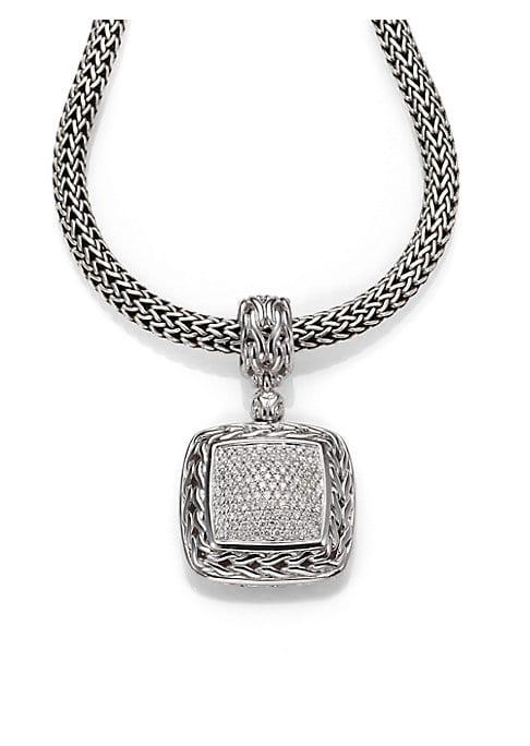 John Hardy Classic Chain Diamond & Sterling Silver Medium Square Pendant