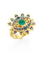 Temple St. Clair Evil Eye Lash Diamond, Blue Sapphire, Emerald & 18k Yellow Gold Ring
