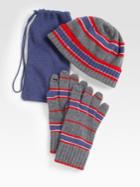 Saks Fifth Avenue Collection Hat & Texting Gloves Set/striped