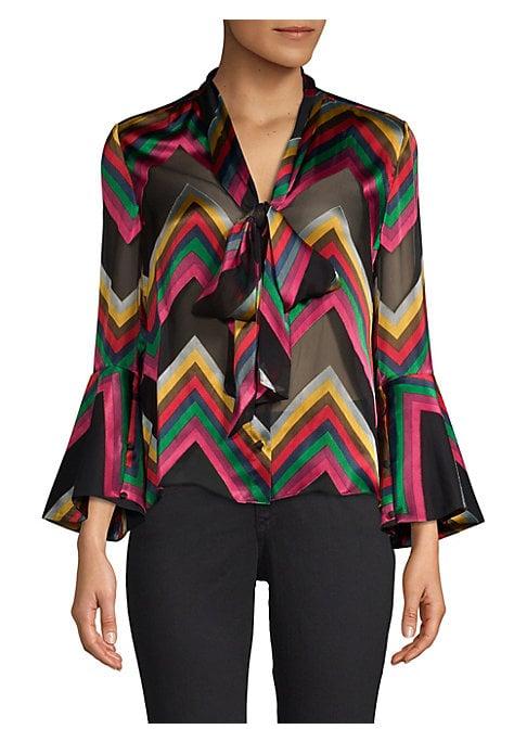 Alice + Olivia Meredith Printed Tie-neck Bell-sleeve Blouse