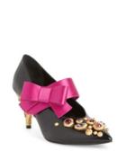 Prada Jeweled Bow-detail Leather Point Toe Pumps