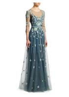 Marchesa Notte Quarter-sleeve Beaded Tulle Gown