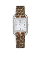 Hermes Cape Cod Stainless Steel Alligator Leather Diamonds Square Watch