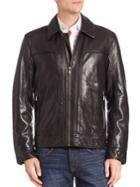 Andrew Marc Long Sleeve Shirt Collar Leather Jacket