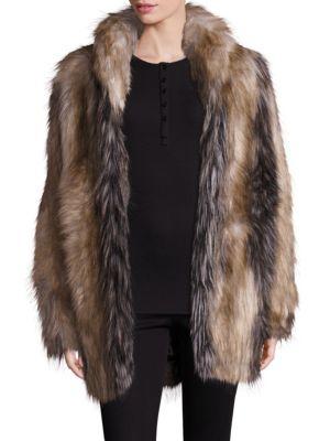 Fabulous Furs Pieced Faux Fur Shawl-collar Coat