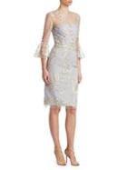 David Meister Bell Sleeve Embroidered Cocktail Dress