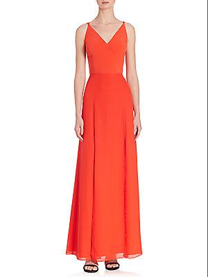 Theia Crepe V-neck Chiffon Gown